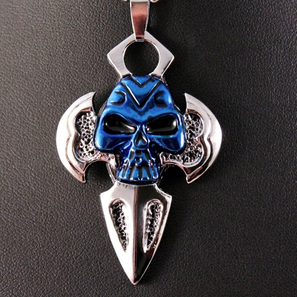 Jewelry - Silver Blue Skull Knife Pendant Chain/Necklace